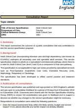 Adult Critical Care Service Specification Consultation Report